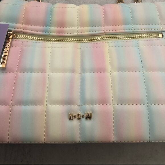 House of Want H.O.W. We Step Up Shoulder Bag in Sunset Stripe Pastel NEW - Picture 2 of 10